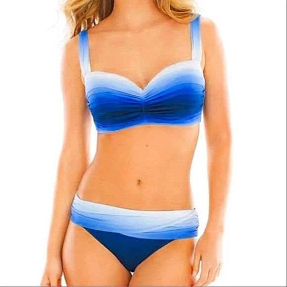 Bleu Rod Beattie Women's Shirred Underwire blue ombre Bikini D-Cup Top size 38 - Picture 3 of 12